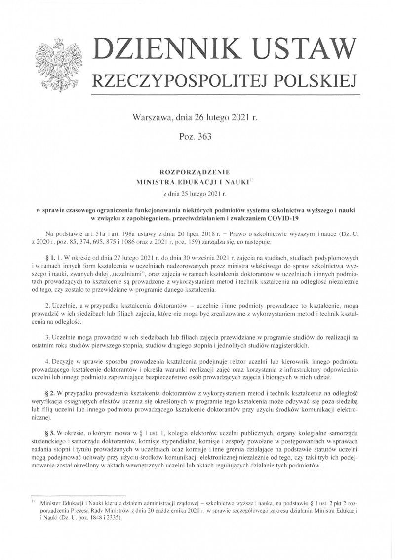 Rozporządzenie Ministra Edukacji i Nauki z dnia 25 lutego 2021r.
